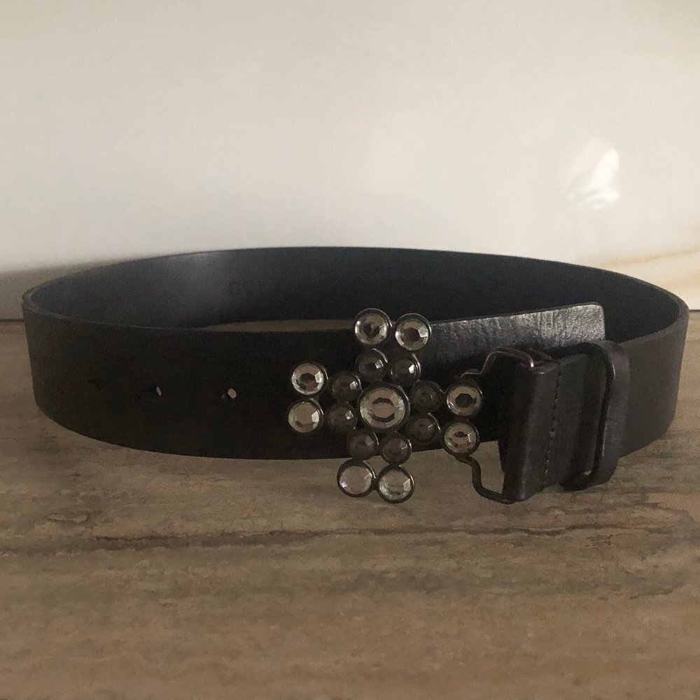 Women's Guess Embellished Black Leather Belt